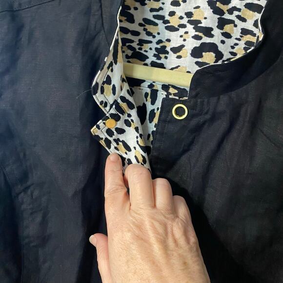 Chico’s Reversible Linen Jacket Leopard Print & Black Snap Front Size 2 (L/XL) - Picture 13 of 16